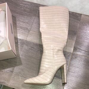 JustFab Cream Heeled Boots with Stiletto Heel Croc New